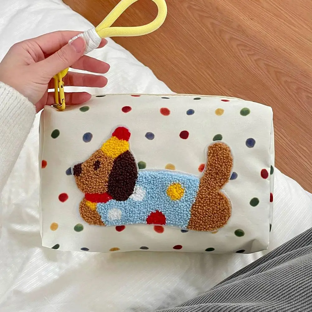 Cartoon Puppy Cosmetic Makeup Bag Large Capacity Makeup Organizer Bag Cute Portable Travel Toiletry Zipper Pouch For Essentials