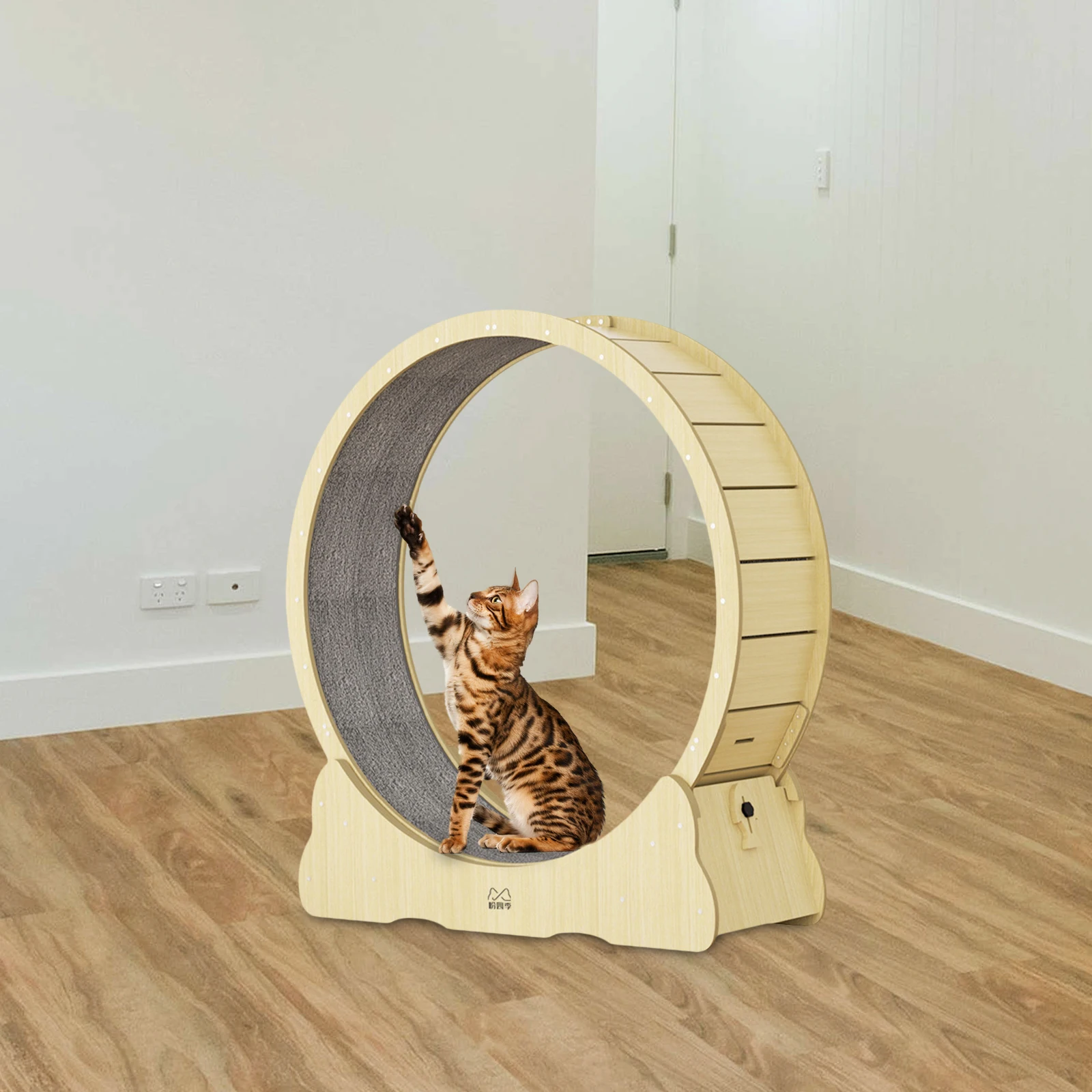 Noiseless Cat Running Wheel Exercise Treadmill Exerciser Wood Play Toy Grab Crawling Shelf Wheel Cat Furniture Wheel for Sports