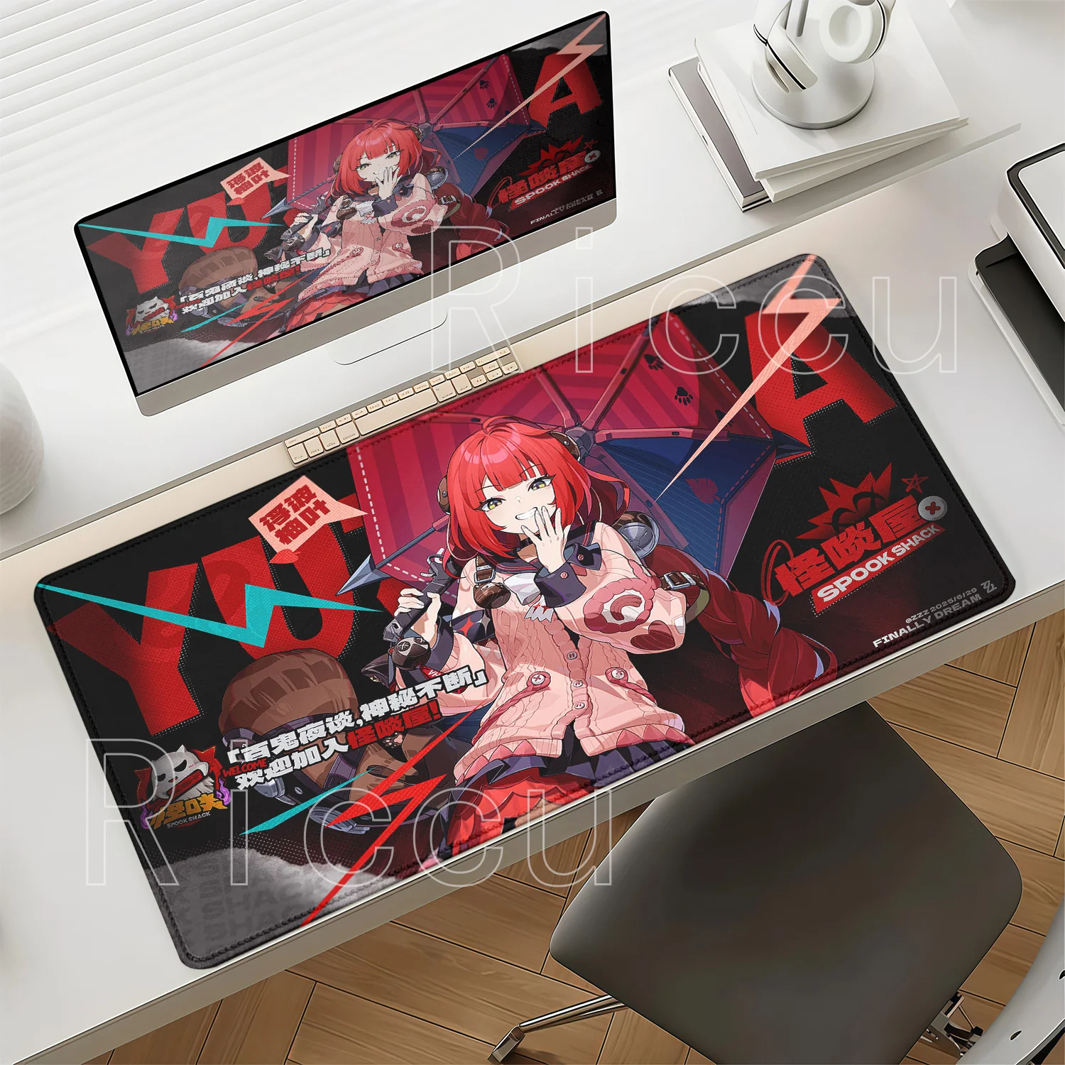 Yuzuha ‌   Ellen Joe ZZZERO Zenless Zone Zero Mauspad, Gaming, rutschfeste Unterseite, für Büro, als Teppich, für Tastatur, HD-Druck, Overlock-Schreibtischunterlage.