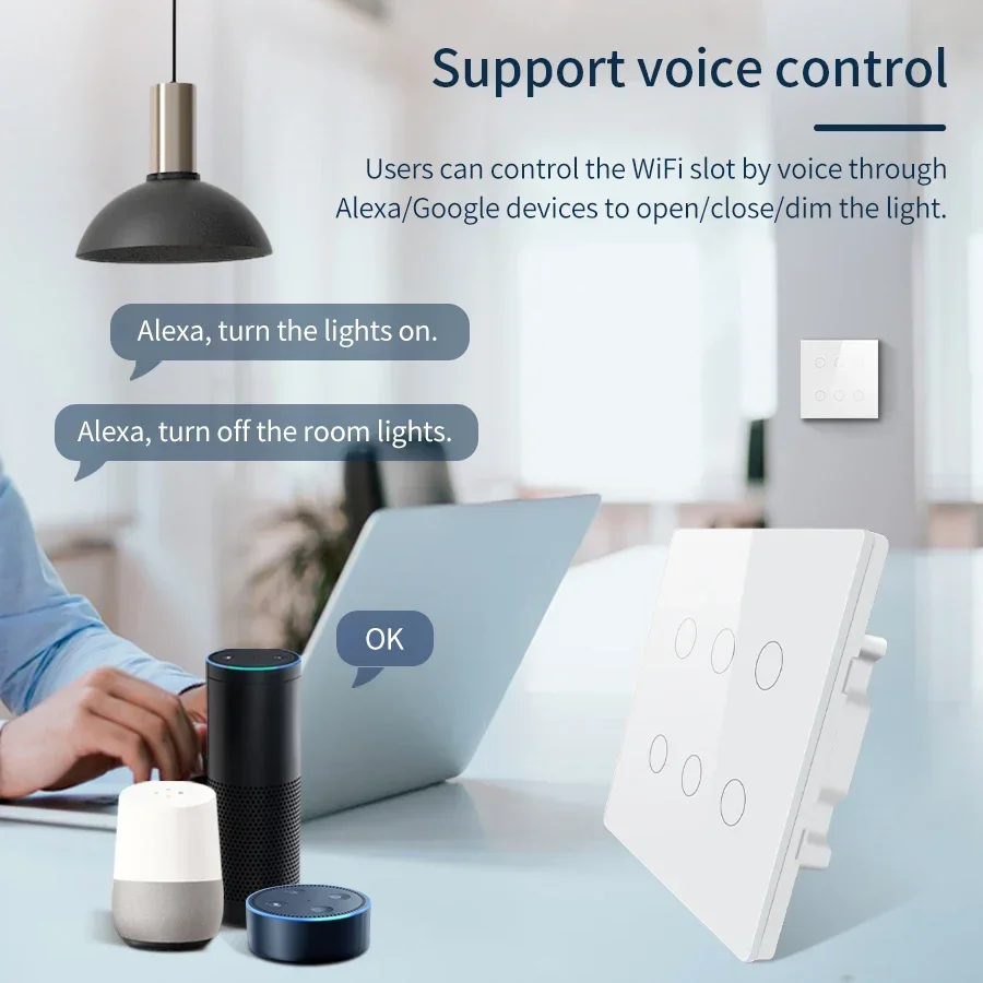 4 Gang 6 Gang Wall Switch Tuya WiFi Smart Brazil Standard Light Control Touch Sensor Works with Alexa Google Home Smart Life App