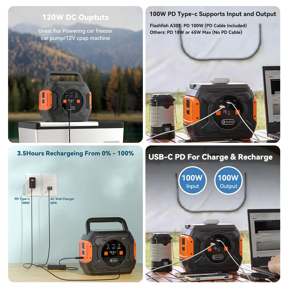 Flashfish A301 Portable Power Station 80000mAh/172Wh Solar Generator 320W CPAP Battery Power Station With Multiple Charging Mode