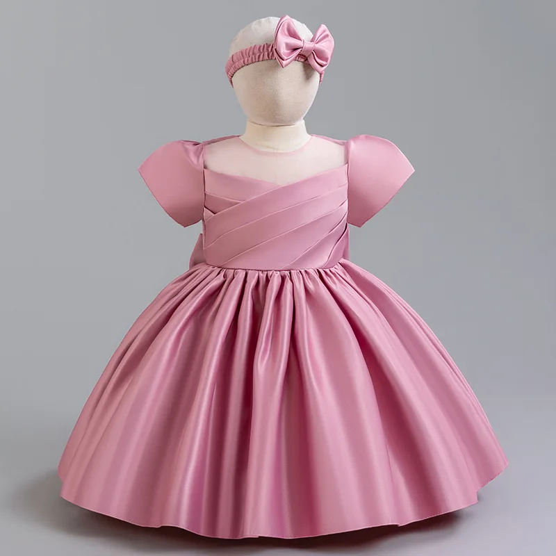 فستان حفلة للأميرات الصغيرات من الساتان للأطفال ، رباط شعر ، زفاف ، هدايا عيد ميلاد ، رضع ، موضة صيفية ، 1 ، 2 ، 3 ، 4 ، 5 سنوات #5