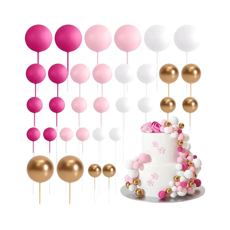 32Pcs/pack Ball Shaped Cake Picks Topper Cupcake Insert Topper For Birthday Party Wedding Decoration