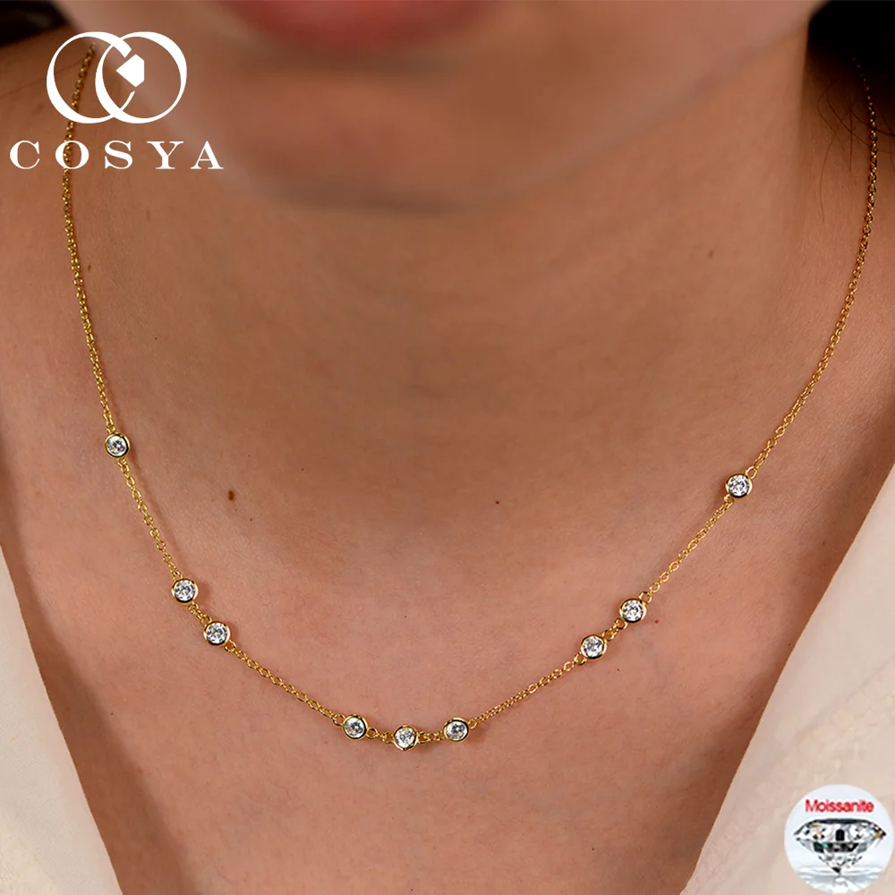 

COSYA 100% S925 Серебро Циркон Ожерелье Для Женщин 18 К Золото Лабораторная Алмазная Цепочка Ключицы Вечерние Изящные Ювелирные Изделия Подарки