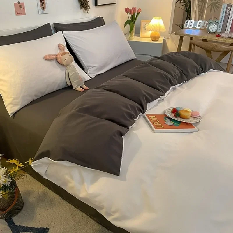 

New high-quality skin-friendly simple solid color double-spell four-piece series - four-piece bed sheet mattress model