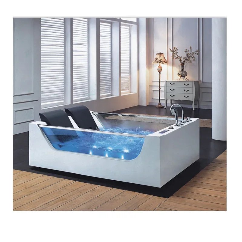 جاكوزي قائم بذاته من الأكريليك، زجاج على كلا الجانبين، فيلا فندقية حمام وسادة فرنسية مزدوجة #4