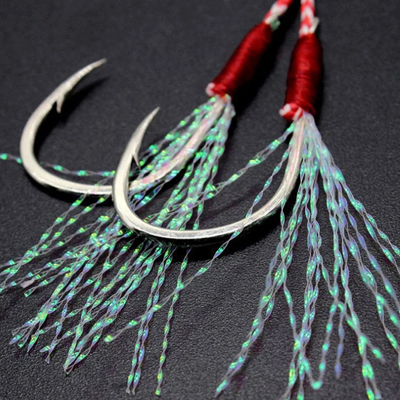1PCS High Carbon Steel Fishing Lure Fishing Hook Jig Double PairHooks Barbed Thread Feather Accessories Pesca image 4