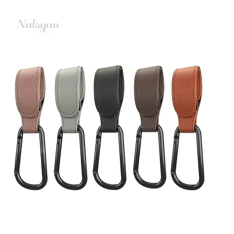 2Pcs Leather Cart Hooks Baby Stroller Hook PU Adjustable Pram Hook Organizer Diaper Bag Hanger Travel Accessories