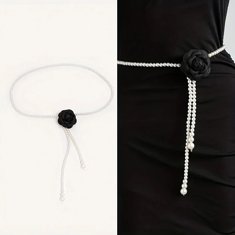 

2024 New Women's Elegant Pearl Cloth Camellia Fashion Waist Chain Texture Hanfu Dress Decoration Belt