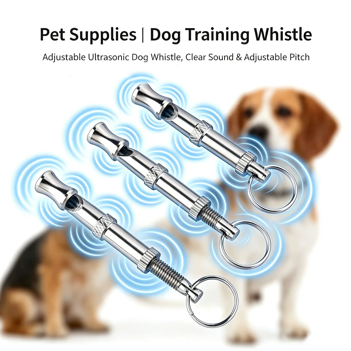 Adjustable Ultrasonic Dog Whistle Metal Obedience Trainer Portable Puppy Command Tool With Key Ring For Behavior Correction