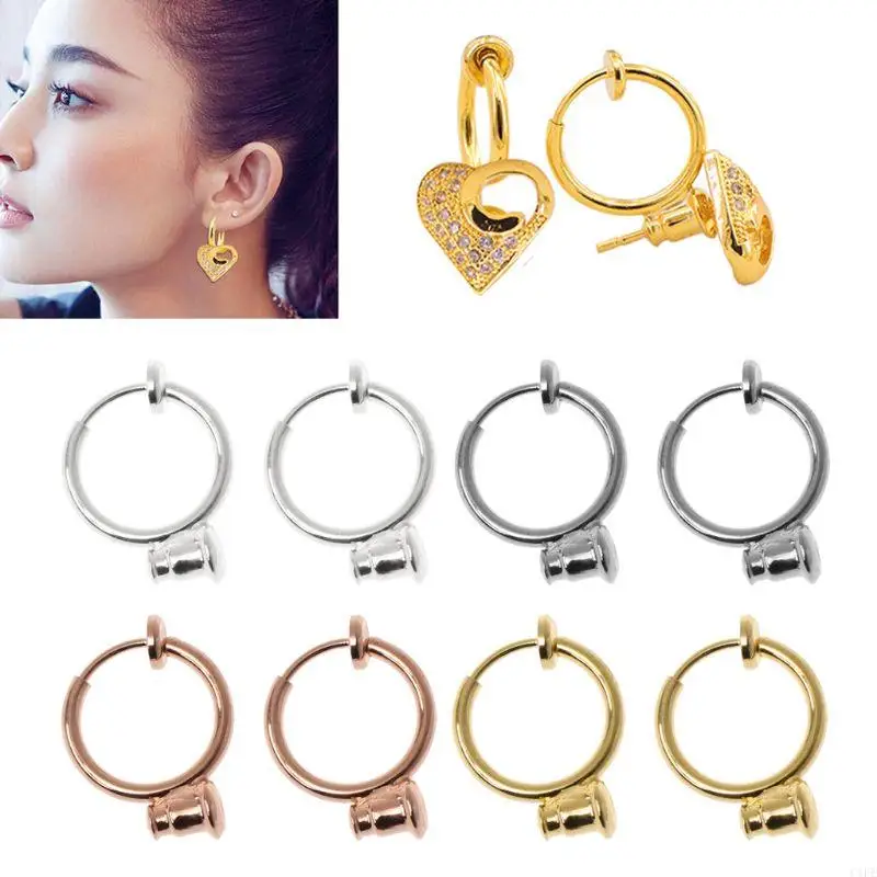 C1Fe 1Pair Gold Bạc Không có cái lỗ DIY clip trên Circle hoop Bông để làm đồ trang sức