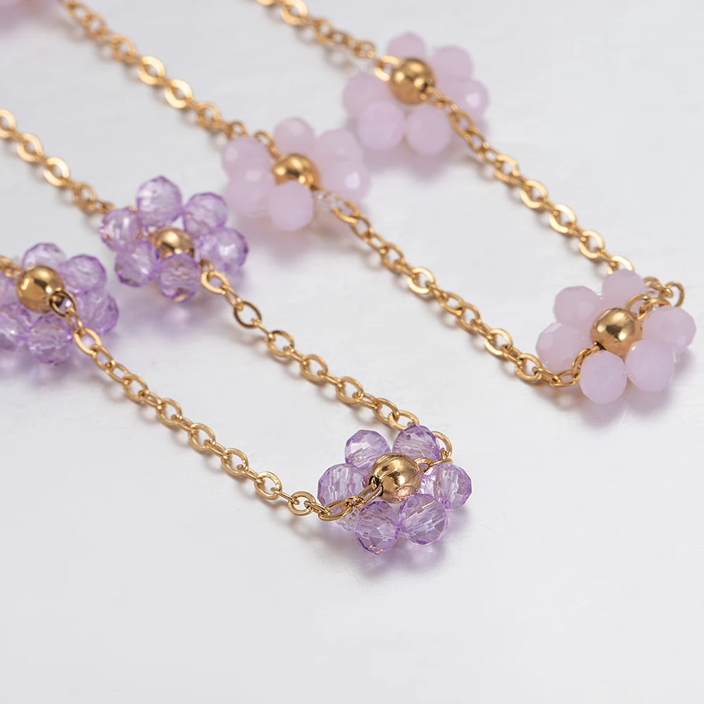 1Meter Stainless Steel Flower Crystal Stone Beads Chains for Jewelry Making DIY Wholesale