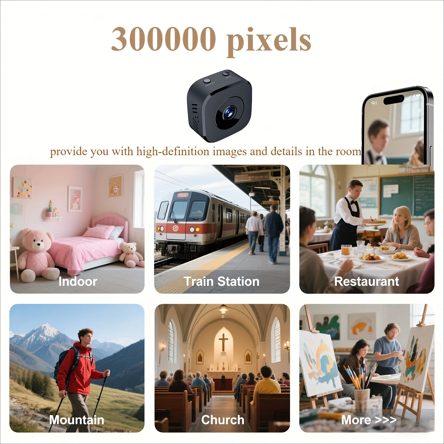 Security Camera Mini Full Color Night Vision High Definition WiFi Monitor Waterproof Motion Detect Surveillance Smart Home view 6