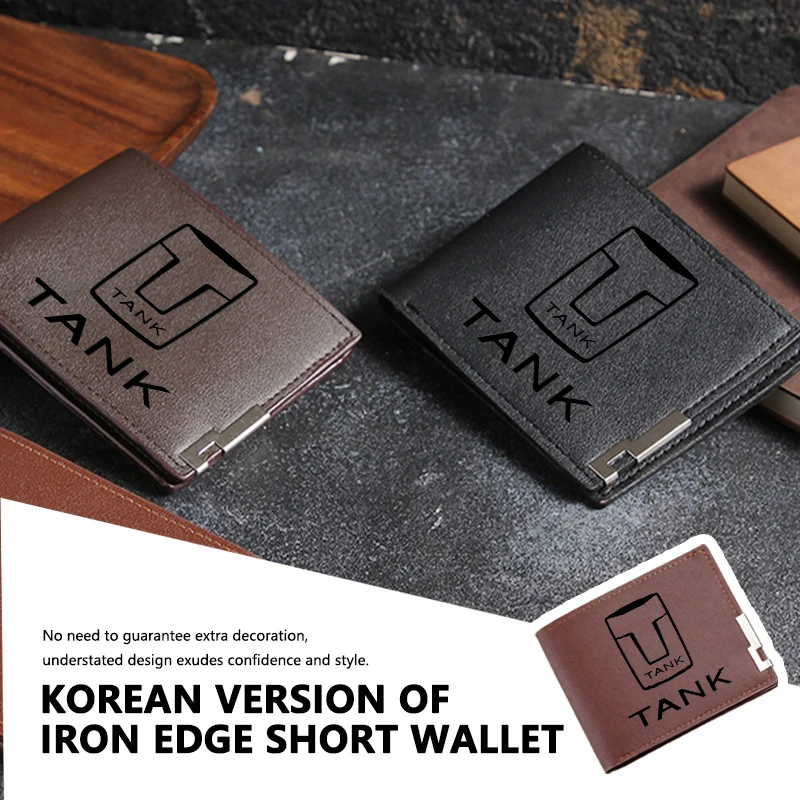Car Men Short Iron Edge Korean Version Horizontal Wallet Card Bag For TANK Great Wall 300 400 500 700 2021-2024