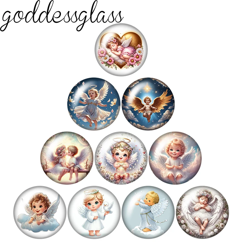 New Baby Angel Wings the Christian faith 10pcs mix 12mm/18mm/20mm/25mm Round photo glass cabochon demo flat back Making findings