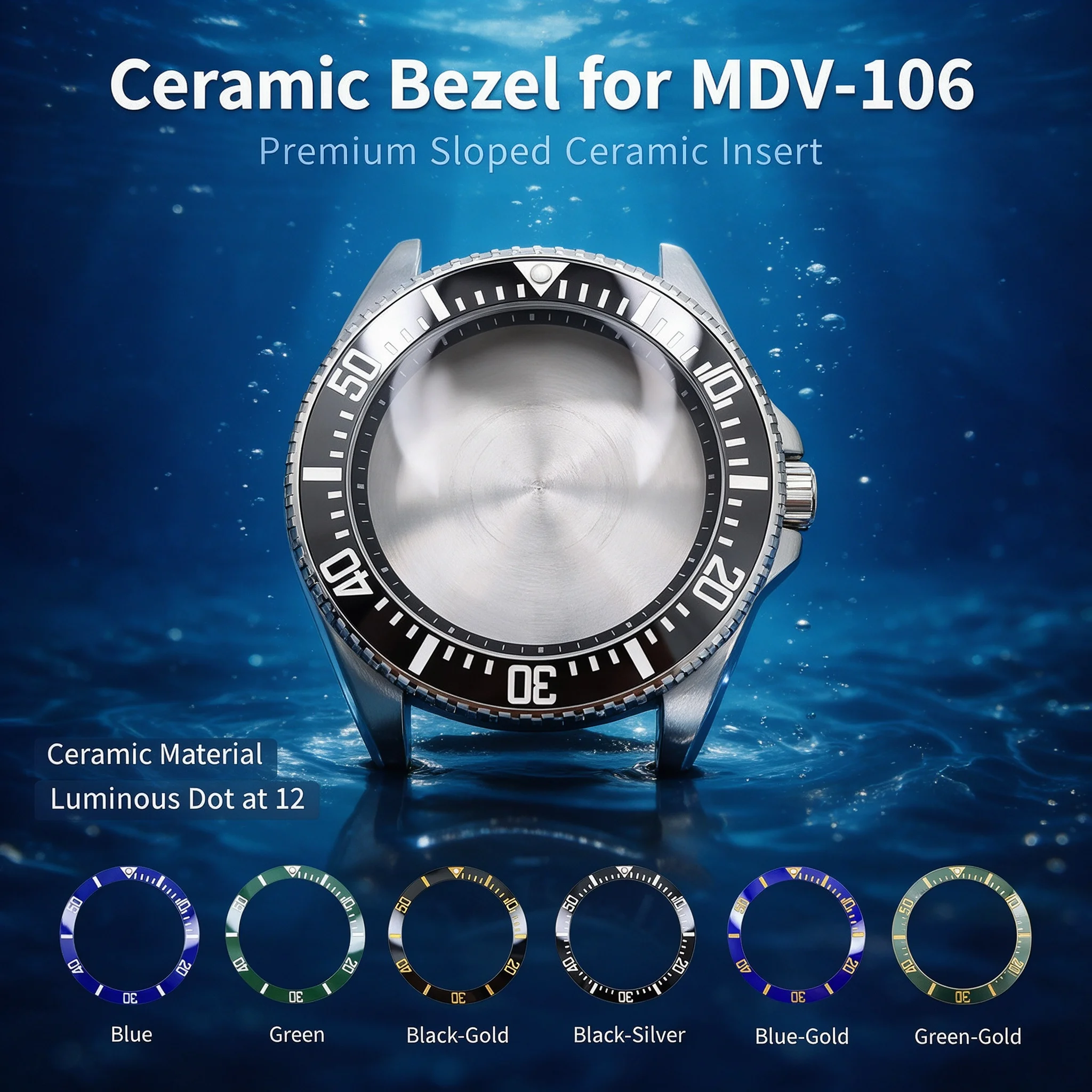 MDV106 watch accessory for Casio MDV-106 Mod kit Ceramic Bezel Insert Mineral / Sapphire crystal glass Watch dial ring replace