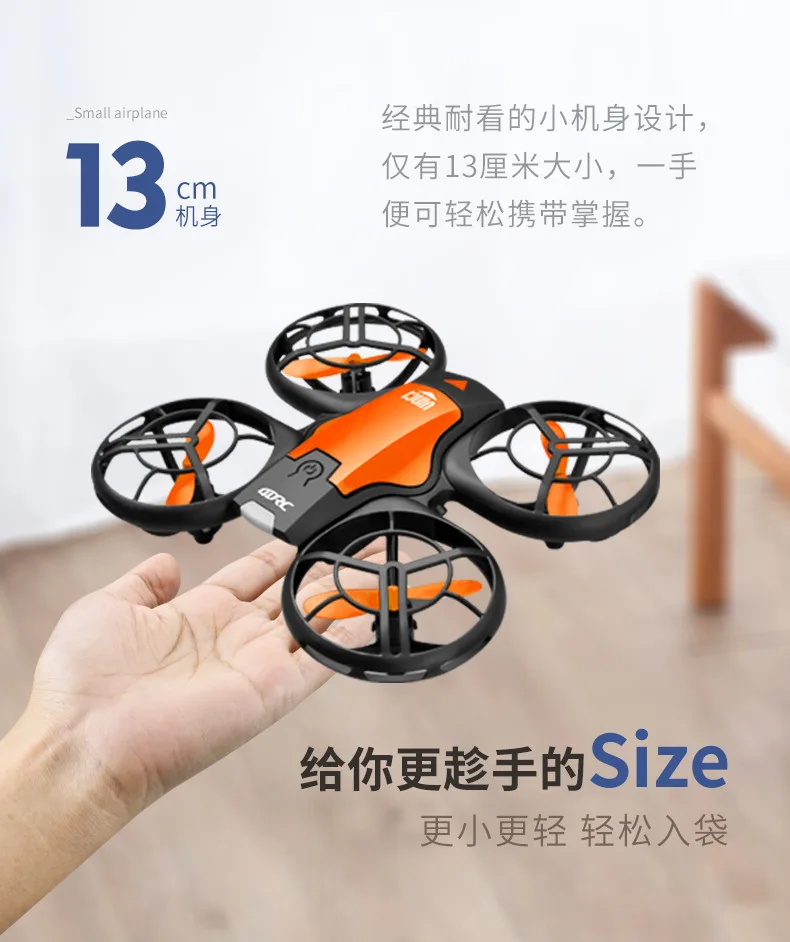 V8 Camera Quadcopter Drone, 3 Control Modes, Gesture, Remote and Phone Control, Altitude Hold, 360 Flip, Orange, 1 Battery