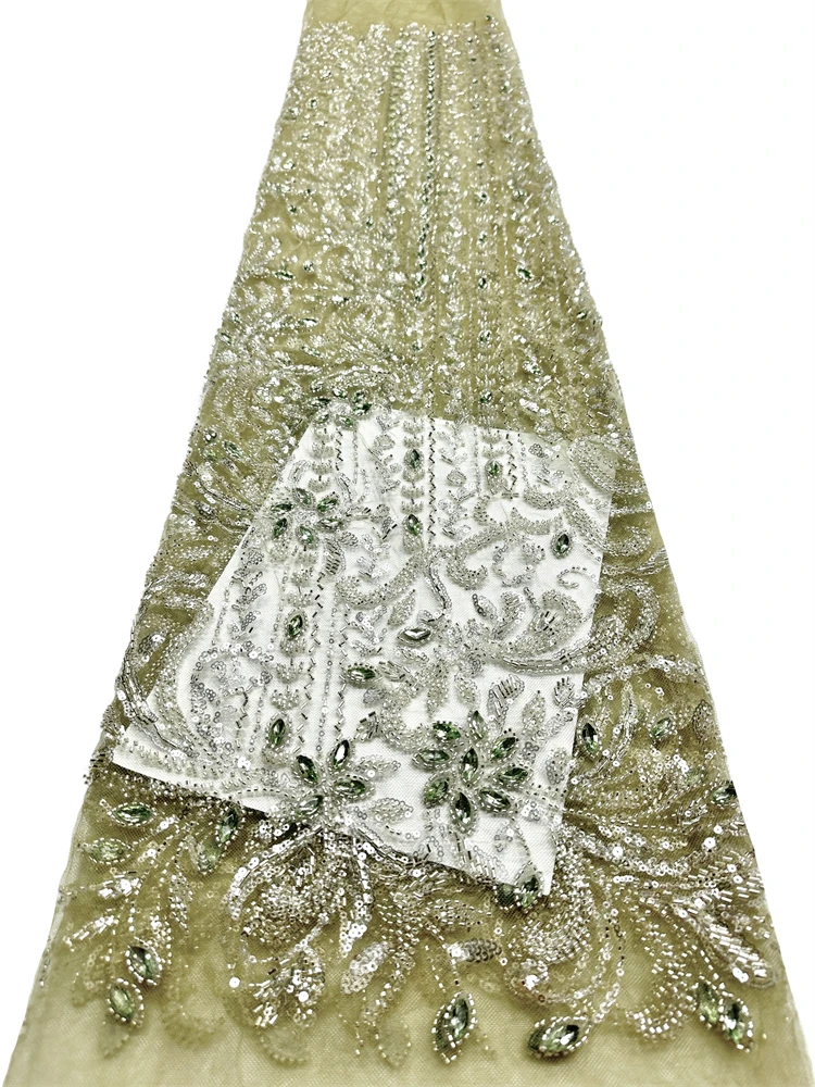 

New Design High Quality Sequins Lace Fabric With Beaded For Bridal Wedding Dress Luxury Evening Dresses French Lace 5 Yards