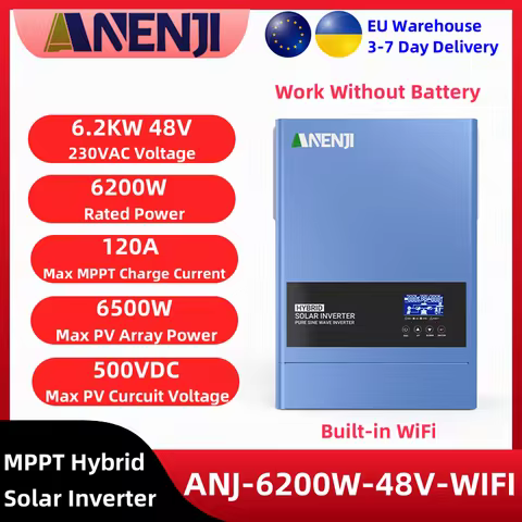 6.2KW 4.2KW Solar Inverter Hybrid 48V 24V Pure Sine Wave On Grid Off Grid MPPT 100A/120A Solar Charge Controller For PV 60-500V