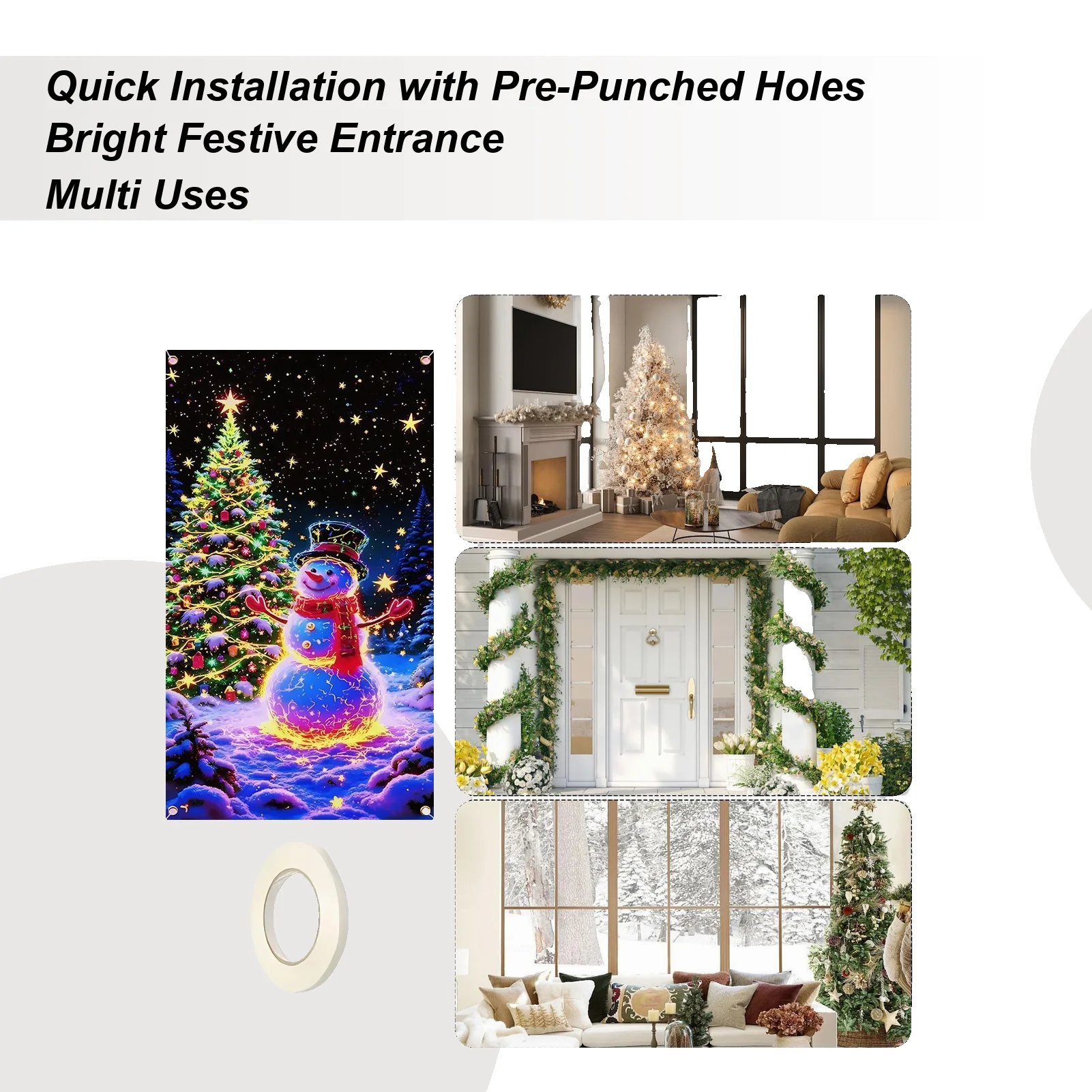 Cubiertas navideñas para puerta delantera, suministros fluorescentes para fiestas de 70x35 pulgadas, decoración navideña para porche y granja