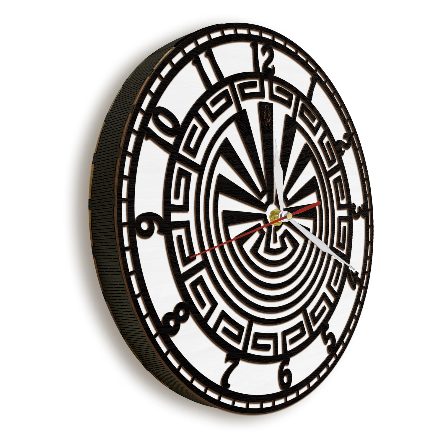 Ancient Greek Maze LED Light Up Wall Clock Retro Mediterranean Home Decor Ancient Geometric Totem Key Pattern Wooden Wall Clock