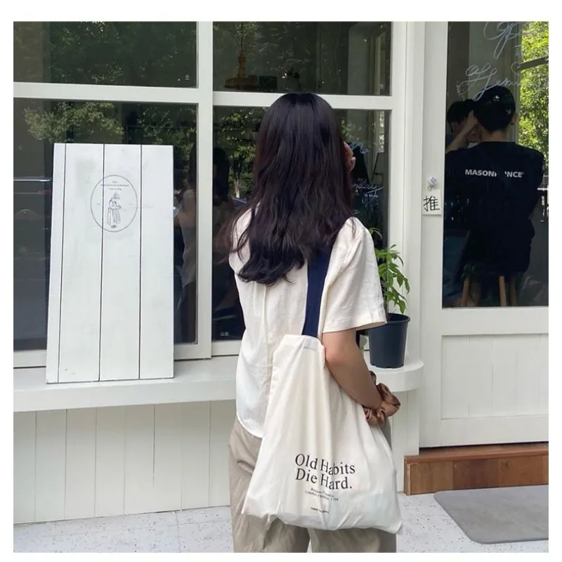 حقيبة قماش بكتف واحد ذات سعة كبيرة وأحرف بسيطة، حقيبة ظهر للطلاب، حقيبة تسوق محمولة باليد، حقيبة نسائية صديقة للبيئة #3