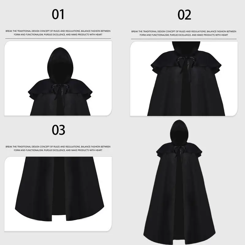 Adult Cape Costume Unisex Halloween Cape With Hood Black Hooded Witch Wizard Vampire Cape For Stage Masquerade Artistic Photo