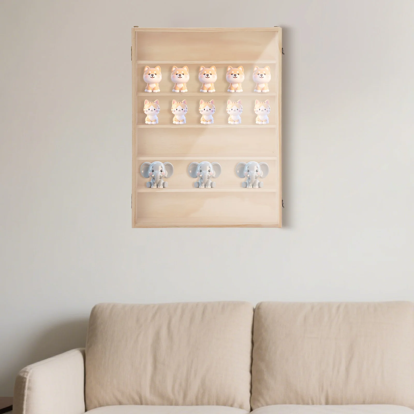 

6-уровневая настенная витрина из массива дерева с прозрачной дверью, 20 кг, несущие гладкие края для хранения мини-коллекционных предметов