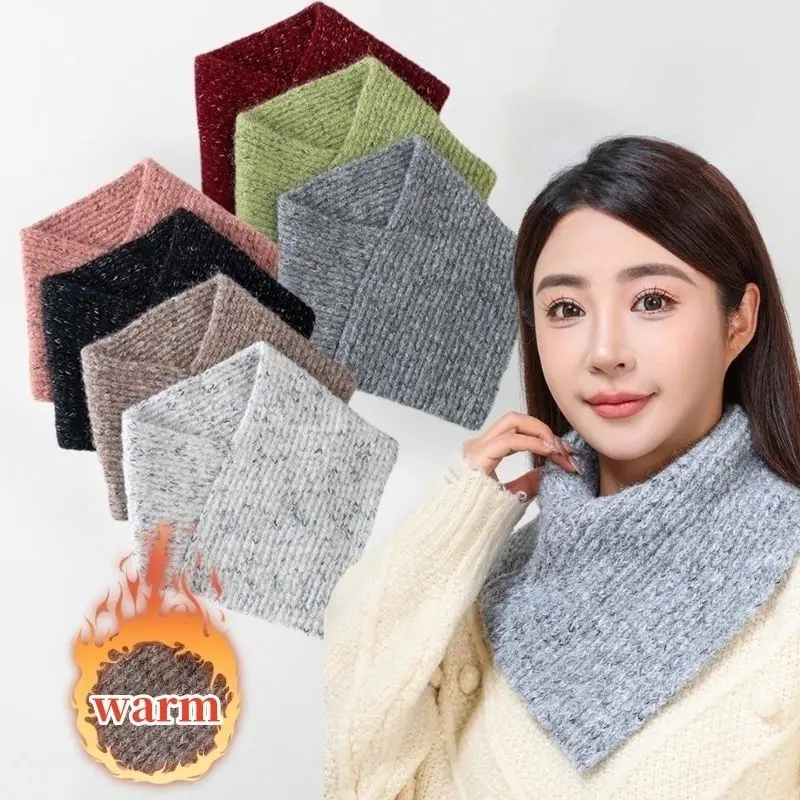 

New Winter Warm Neck Warmers Knitted Cashmere Wollen Scarf Solid Color Thicken Fake Collar Triangle Scarf Windproof Neckerchief