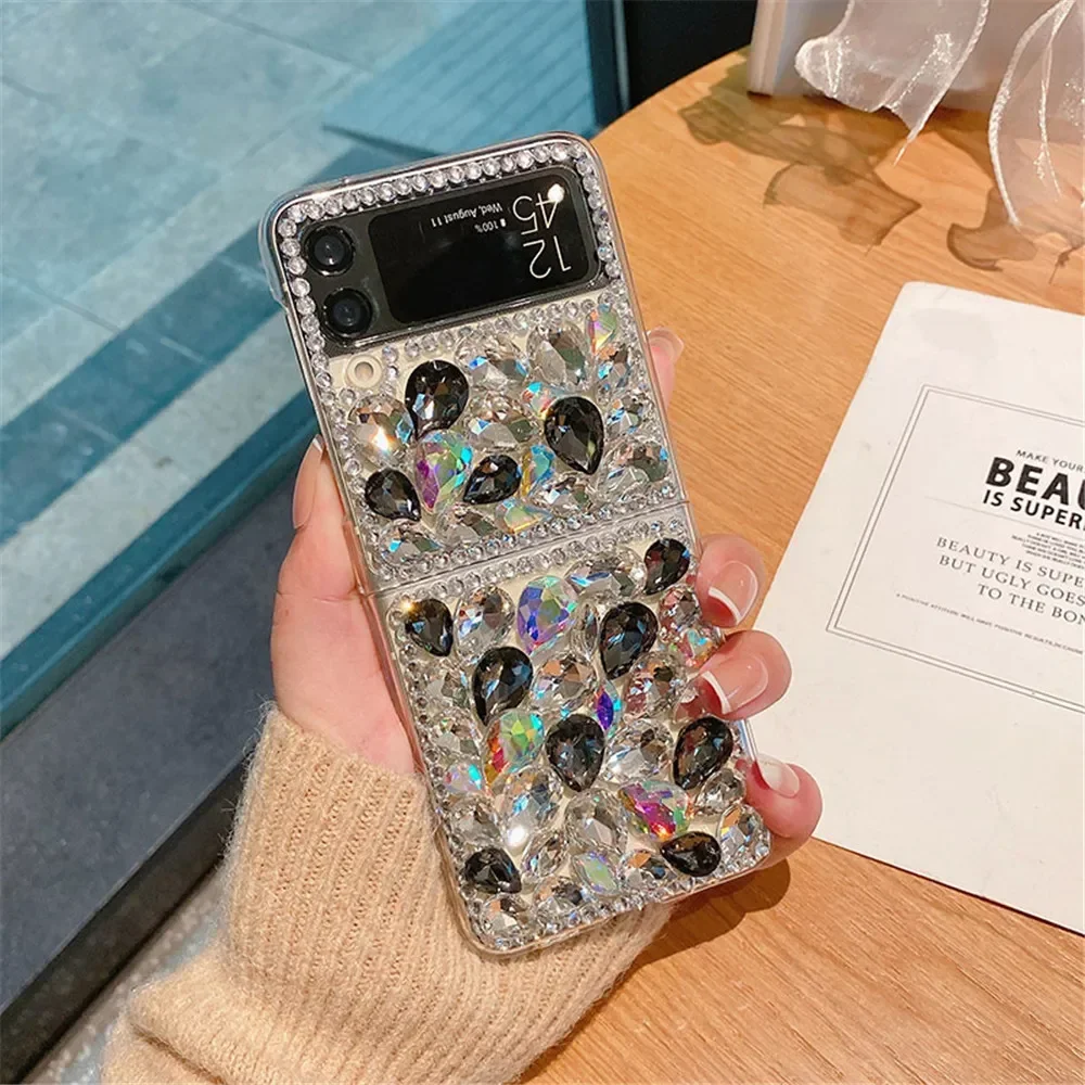 حافظة لهاتف سامسونج جالاكسي Z Flip 5 6 3 5G Z Flip3 Zflip3 Flip 4 حافظات هاتف شفافة Diamond Funda Telefon Kilifi Coque