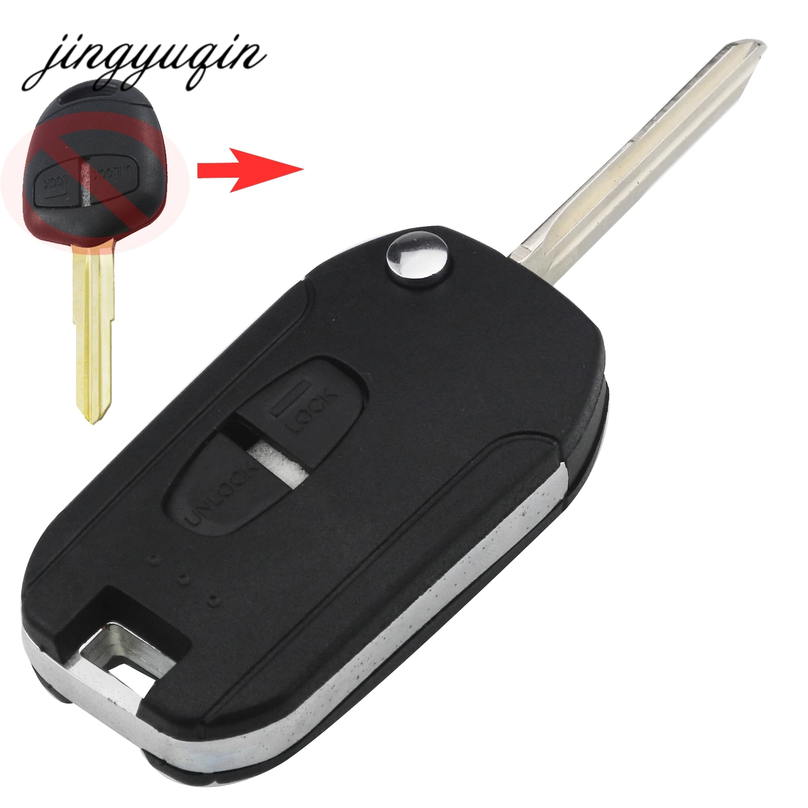 

jingyuqin Modified Flip Folding Remote Car Key Case For Mitsubishi Pajero 2 Buttons MIT8 Left Blade Blank Key Shell Replacement