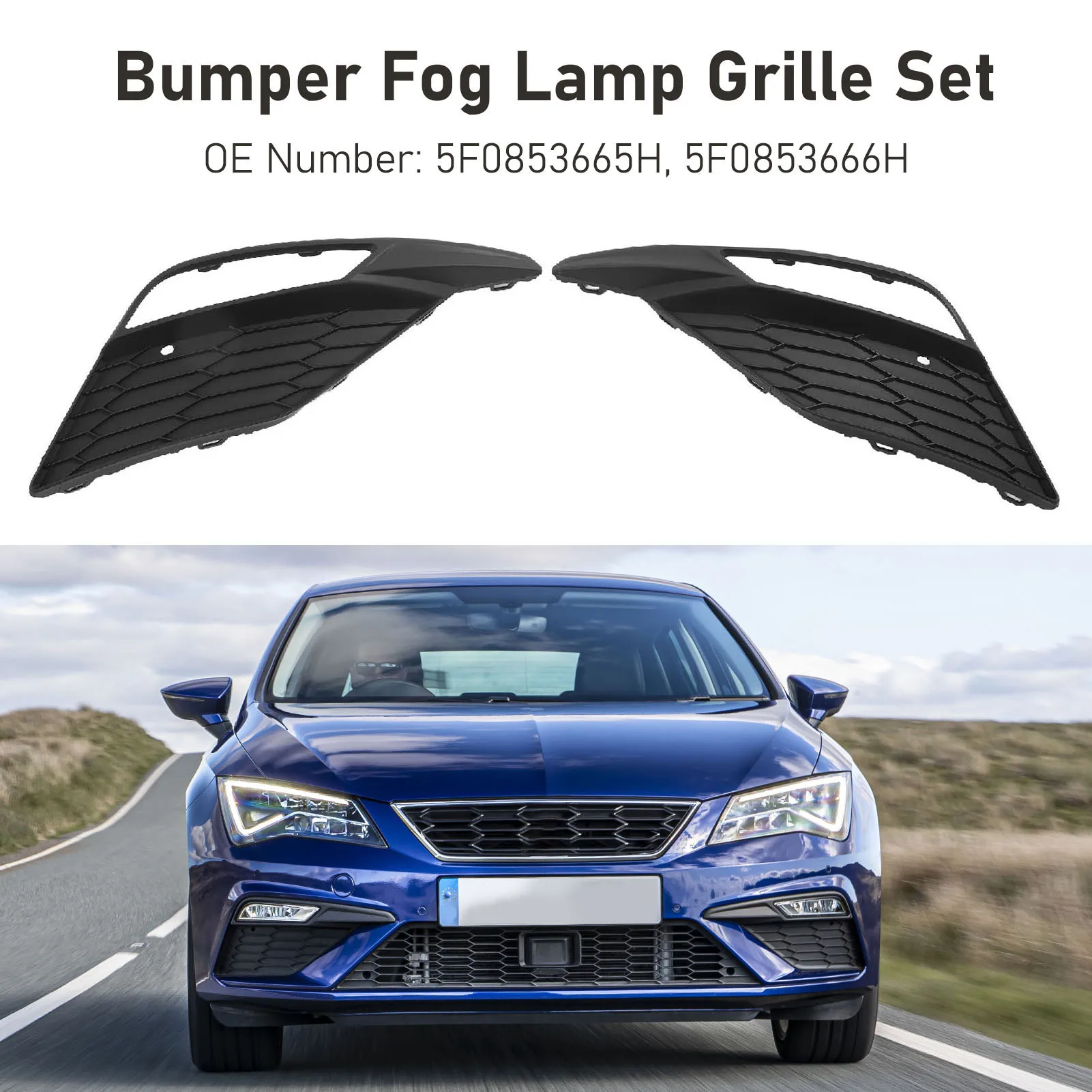 

Car Fog Light Beze Sporty Design ABS Matte Black Fog Lamp Grille For SEAT Leon FR 5F 2017-2020 OE# 5F0853665H 5F0853666H