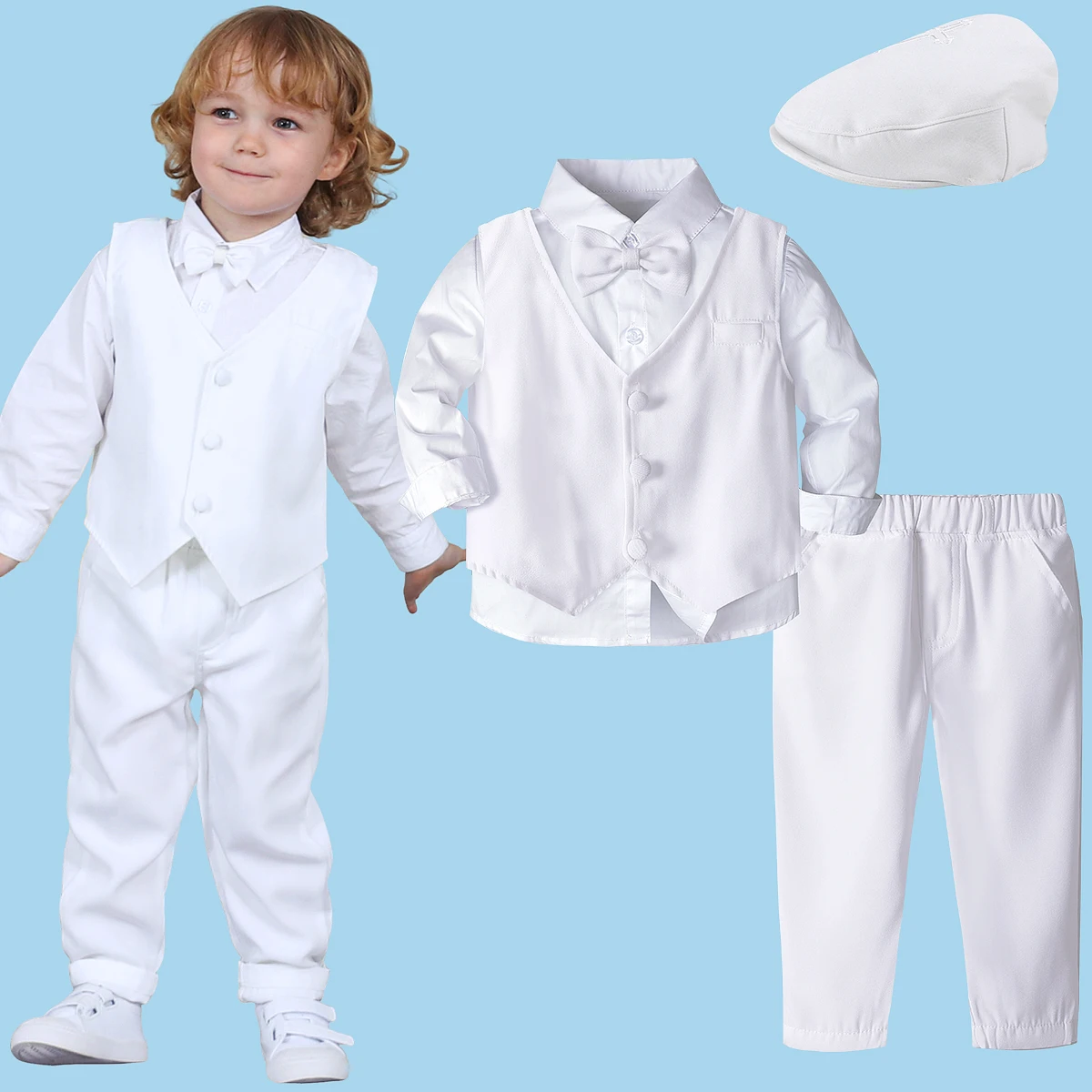 Christening Outfit for a Boy Baptism Formal Suit Toddler Gentleman Party Clothing Set Infant Wedding Birthday Gift Clothes 4PCS