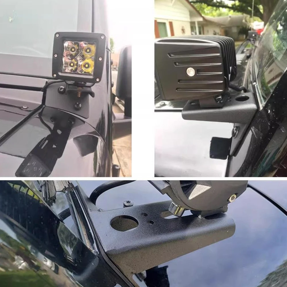 Lantsun A03 A-Pillar LED Work Light Bracket Steel Holder 2PCS Windshield Hinge Mounting Brackets for Jeep for wrangler JK07-17