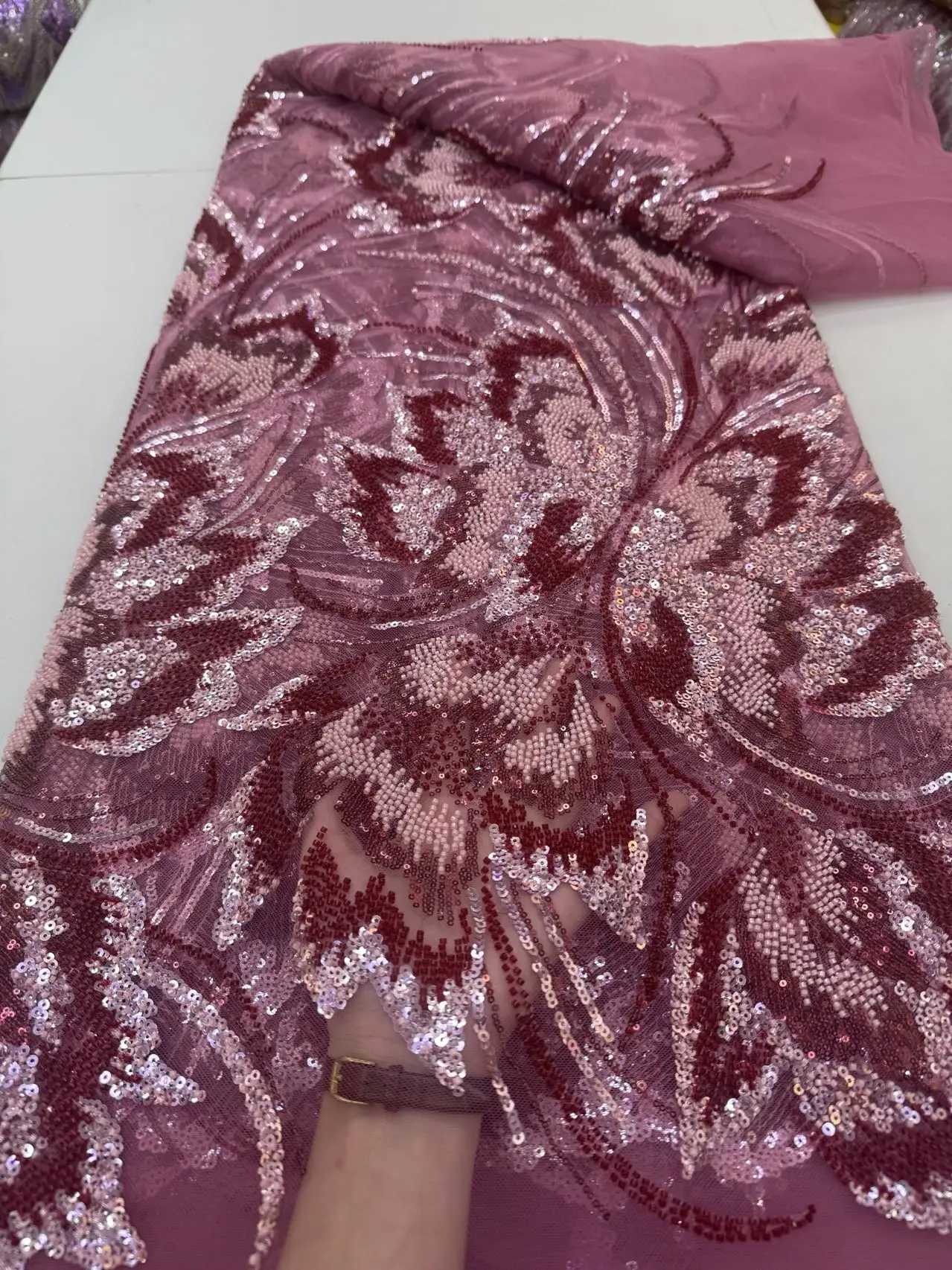 African Nigerian Sequins Embroidery Tulle Lace Fabric, Sewing , Beads Stone Prom Dresses, High Quality, 5Yards, 2025 jy452