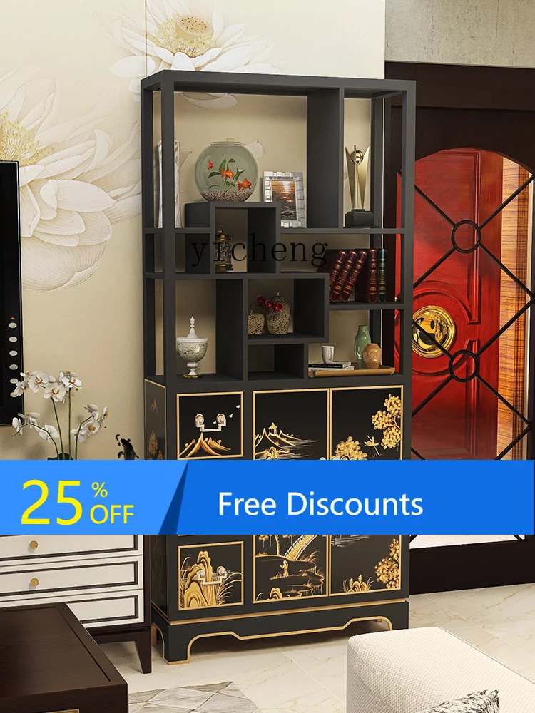 

LYY Floor Shelf Customized Solid Wooden Narrow Thin Living Room Partition Bedroom New Chinese Style Bookshelf