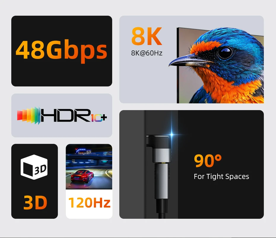 CABLETIME 8K HDMI Adapter Stecker auf Buchse Konverter Adapter UHD2.1 Unterstützung 8K HDMI 2.1 4K 120Hz 48Gbps für HDTV Laptop PS5 – Detail 2