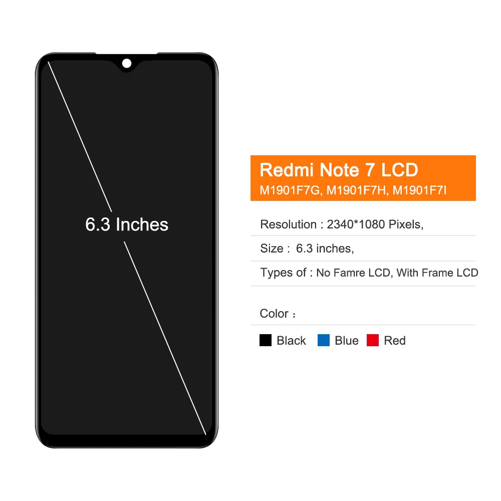 Oryginalny 6.3 "dla Xiaomi Redmi Note 7 wyświetlacz LCD + rama dotykowy Digitizer zgromadzenie dla Redmi Note7 Pro ekran M1901F7G M1901F7H