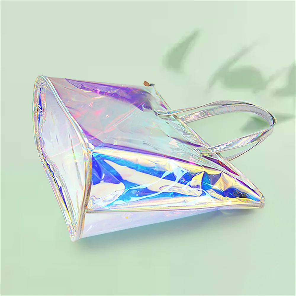 Portable Laser Shopping Bag TPU Zipper Transparent Beach Bag Waterproof Leisure Fashion Swimming Makeup Storage Bag