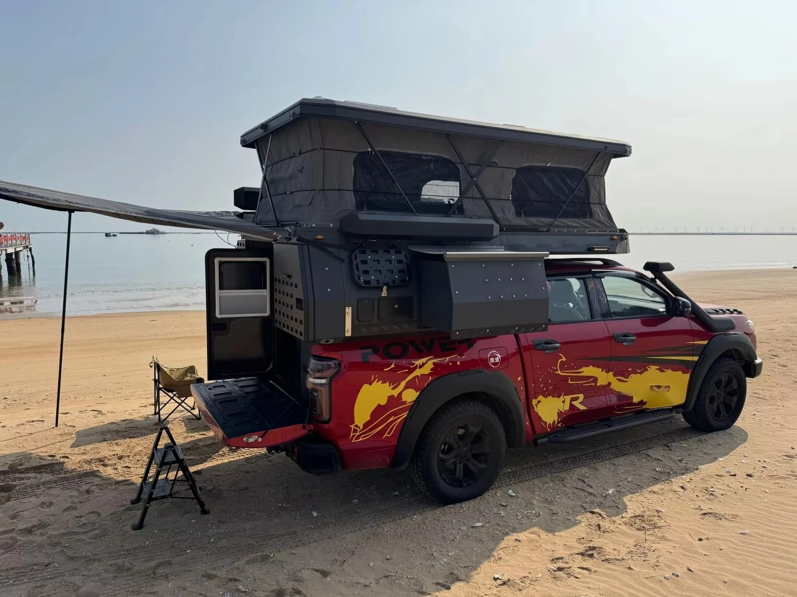 Family Friendly  Pop-up Pickup Camper with Convertible Seats  4 Monitoring for Parent Child Camping
