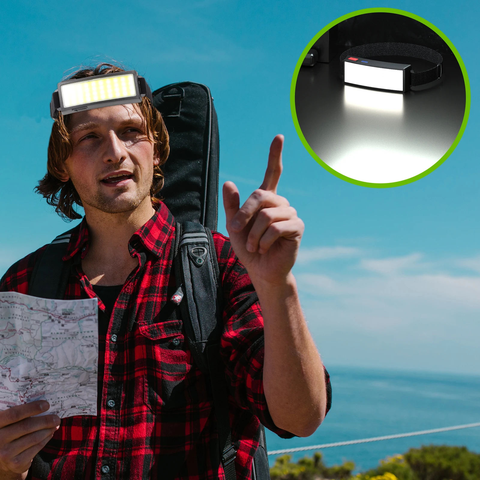 

1Pc Rechargeable Waterproof -Mounted Flashlight Torch LED Running Headlamp Multi-Function Outdoor Night Torch Camping