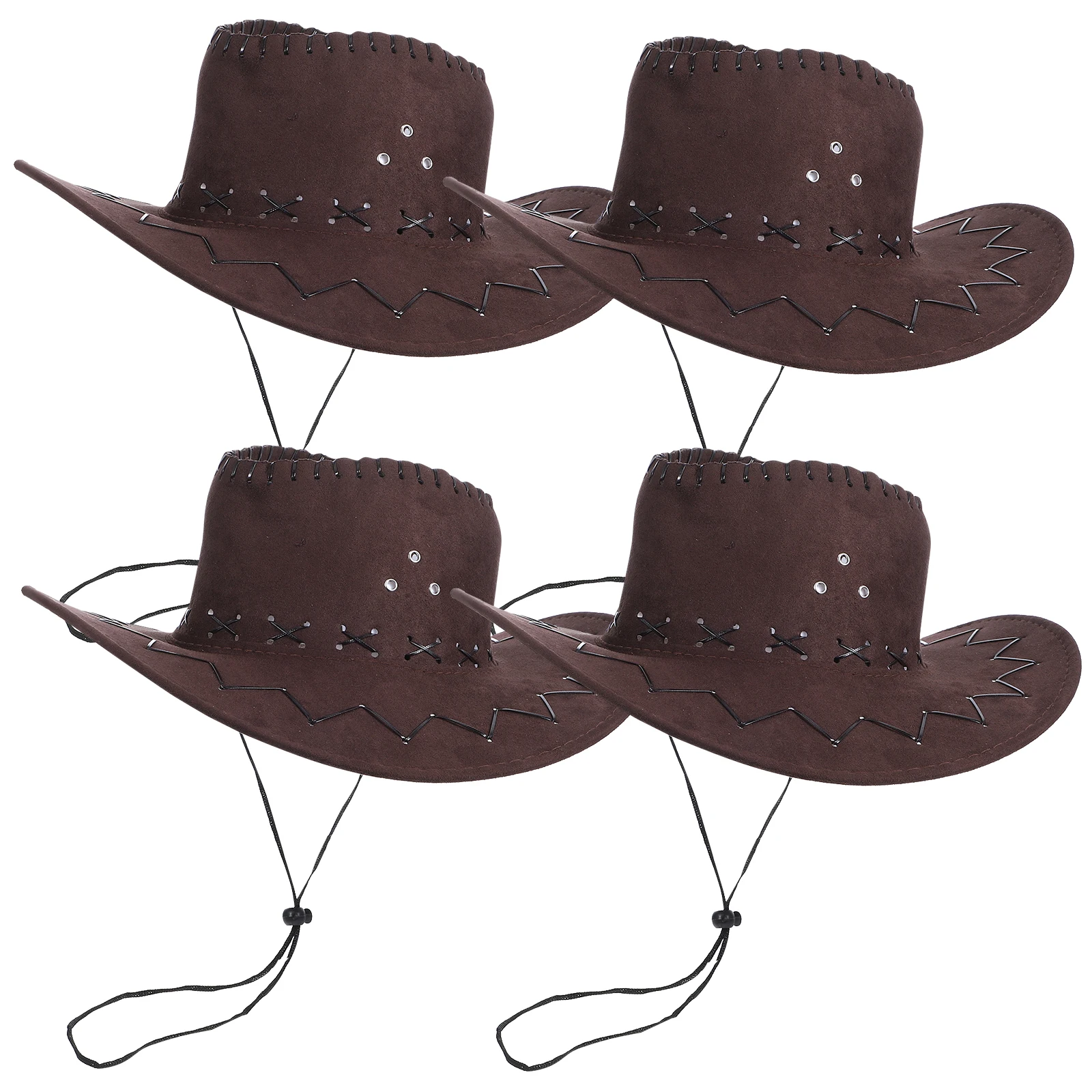 

4pcs Kids Cowboy Hat Deep Brown Adjustable Rope Western Style Party Hats Children Cowgirl Hat For Kids Costumes Accessories