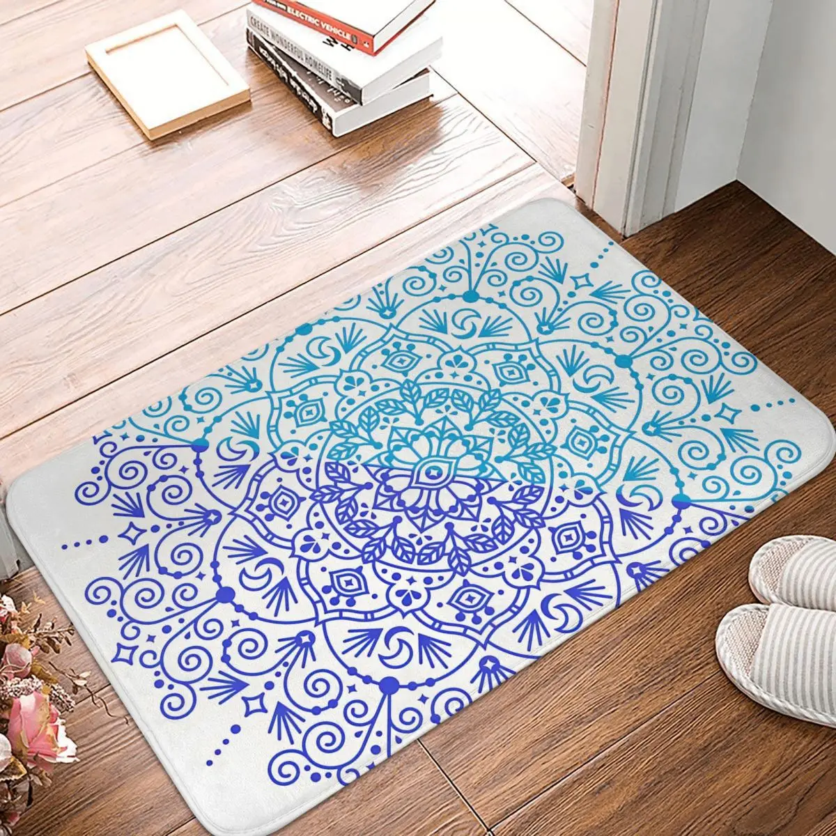 Moroccan Blue Diagonal Palette Mandala Evil Eye Non-slip Doormat Carpet Bath Bedroom Mat Prayer Flannel Decorative