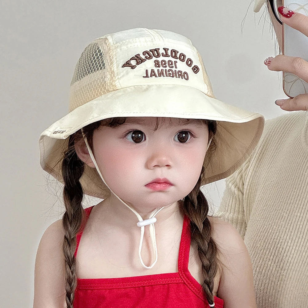 Summer Baby Fisherman Hats Letter Embroidery Kids Boys Girls Thin and Breathable Quick Drying Mesh Caps Children Bucket Hat