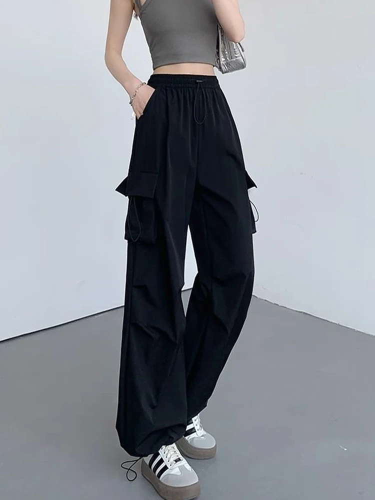Hot Sale Classic Female High Waist Trousers Girls Baggy Wide Leg Cargo Pants Women Solid Color Fashion Leisure Pants