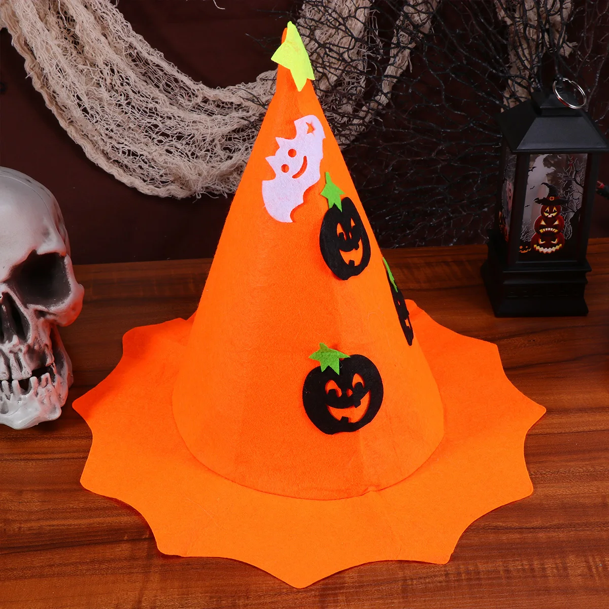 

1 Piece Witch Hat Orange Halloween Costume Accessory Lightweight Pumpkin Pattern Headwear for Adult Cosplay Masquerade Party