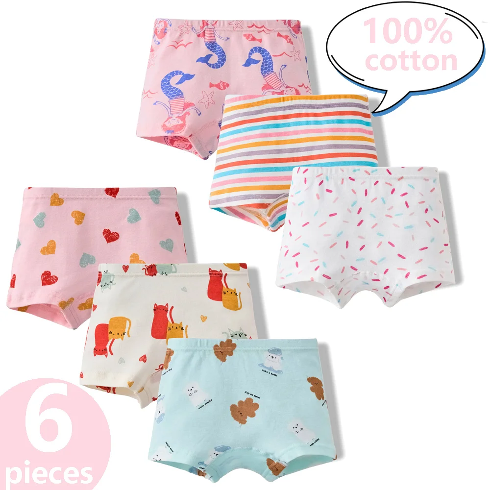 3/6 Pcs Children\'s Girls Panties Sets 100% Cotton Pretty Cartoon Unicorn Print Underwear For Girl Infant Undies Boxer Breathable