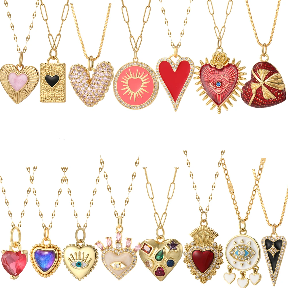 Red Love Pendant Necklace for Women Gold Color Heart Collares Long Stainless Steel Chains Valentine's Day Gift New in Fashion