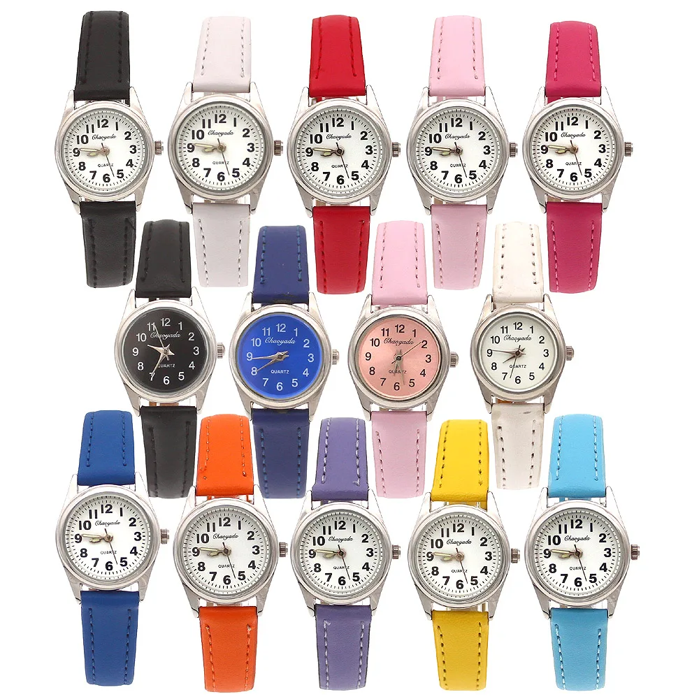 10Pcs/Lot Student Boy Watch Girls Watches Women Leather Watch Quartz Wristwatches For Kids