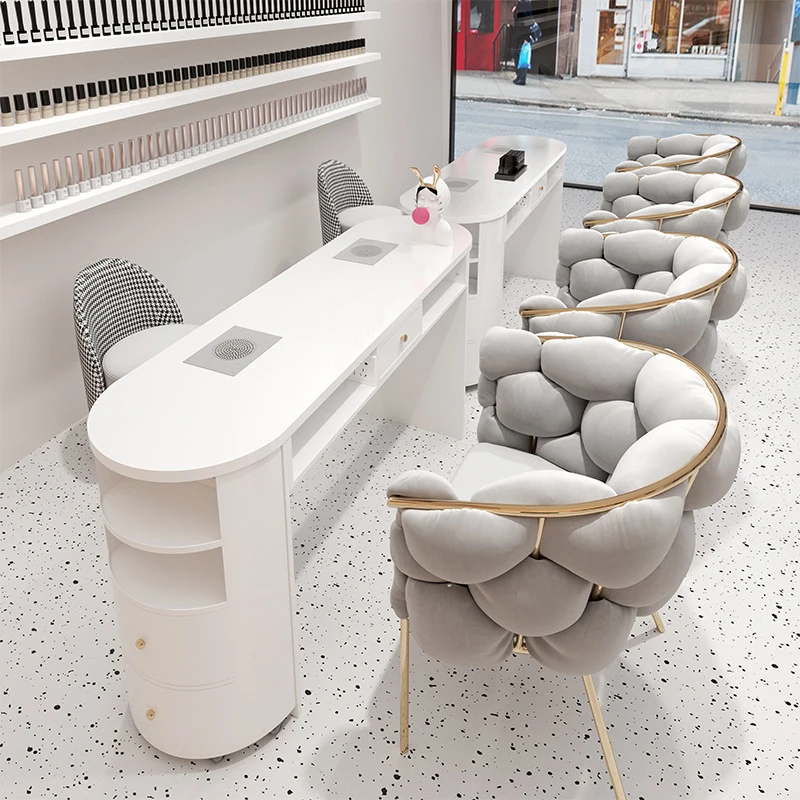 Modern Luxury Tufted Nail Table and Chair Set for Beauty Salons